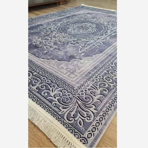 فرشینه مخمل ترک طرح افشان رنگ طوسی سرمه‌ای کد L485 — تصویر ۶