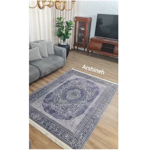 فرشینه مخمل ترک طرح افشان رنگ طوسی سرمه‌ای کد L485 — تصویر ۳