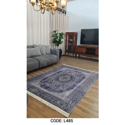 فرشینه مخمل ترک طرح افشان رنگ طوسی سرمه‌ای کد L485 — تصویر ۲