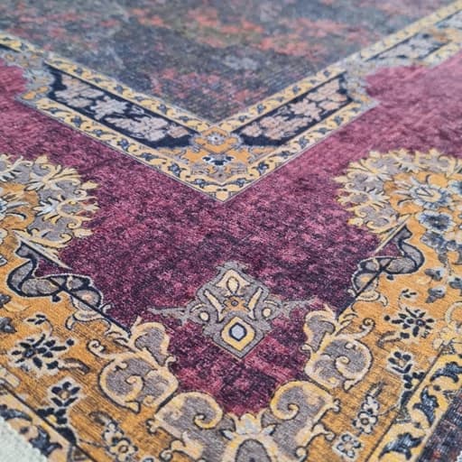 فرشینه مخمل ترک طرح وینتیج سلطنتی ترکیب رنگ بنفش و طوسی کد L449 — تصویر ۳