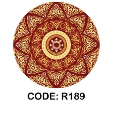 فرشینه گرد مخمل ترک طرح شمسه سنتی رنگ زرشکی طلایی کد R189 — تصویر ۳