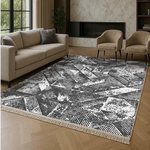 فرشینه مخمل طرح طوسی هندسی رنگ طوسی ذغالی کد M264 — تصویر ۶