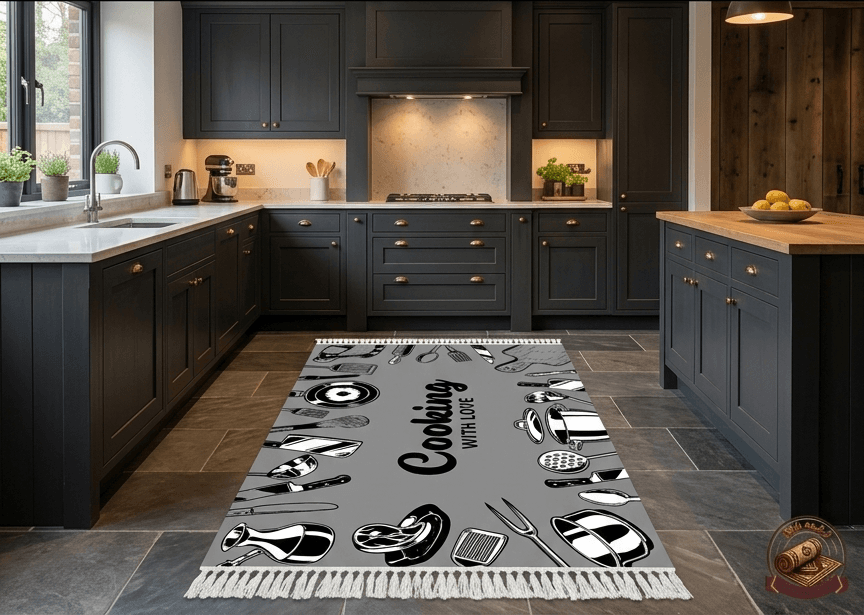 فرشینه اشپزخانه مخمل ترک مدل Cooking رنگ طوسی مدرن کد K189 — تصویر ۲