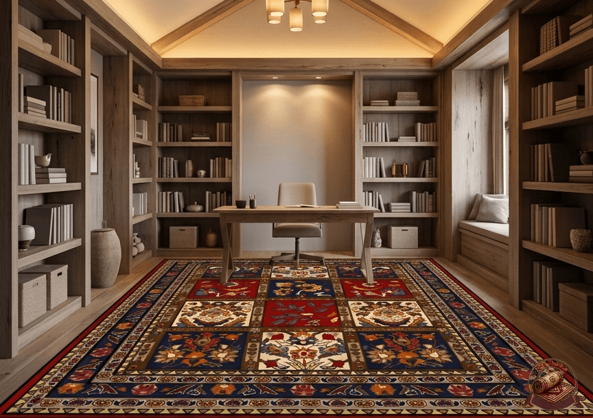 فرشینه مخمل طرح ابریشم خشتی ضد لغزش کدA140 — تصویر ۲