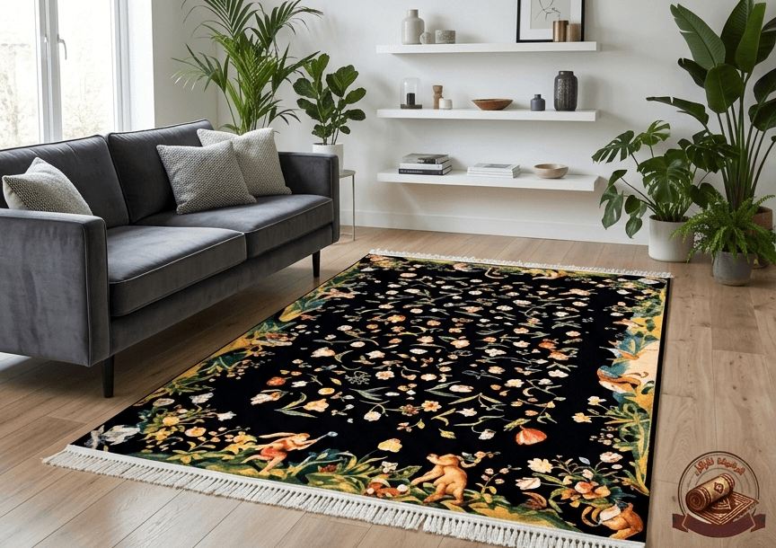 فرشینه مخمل طرح ابریشم گل افشان کد A037