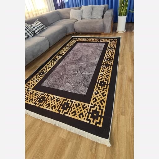 فرشینه مخمل ترک مدرن مشکی طلایی کد h246 — تصویر ۷