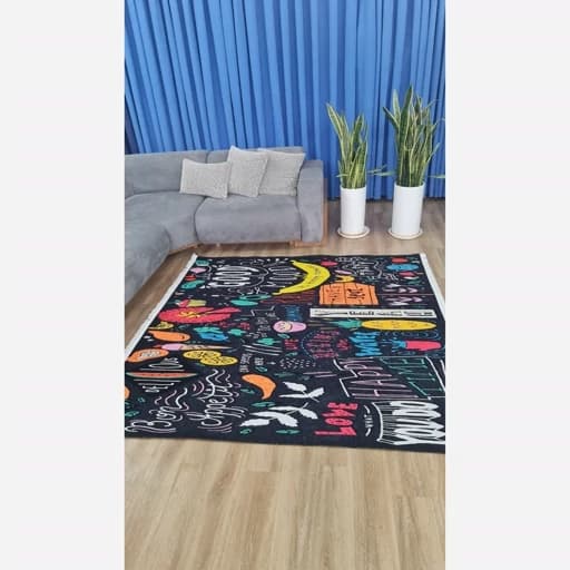 فرشینه آشپزخانه مخمل ترک طرح فانتزی تخته‌سیاه رنگ مشکی کد K106 — تصویر ۶