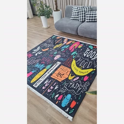 فرشینه آشپزخانه مخمل ترک طرح فانتزی تخته‌سیاه رنگ مشکی کد K106 — تصویر ۷