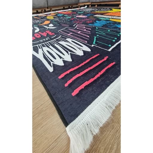 فرشینه آشپزخانه مخمل ترک طرح فانتزی تخته‌سیاه رنگ مشکی کد K106 — تصویر ۵