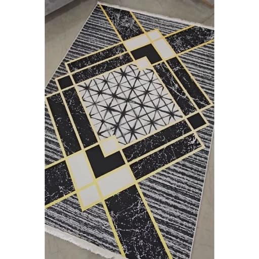 فرشینه مخمل طوسی مشکی مدرن کد h169 — تصویر ۳