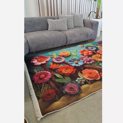 فرشینه مخمل ترک طرح گل سه بعدی کد 9114 — تصویر ۳