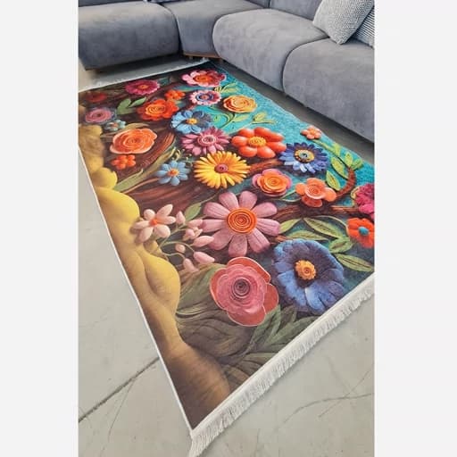 فرشینه مخمل ترک طرح گل سه بعدی کد 9114 — تصویر ۲