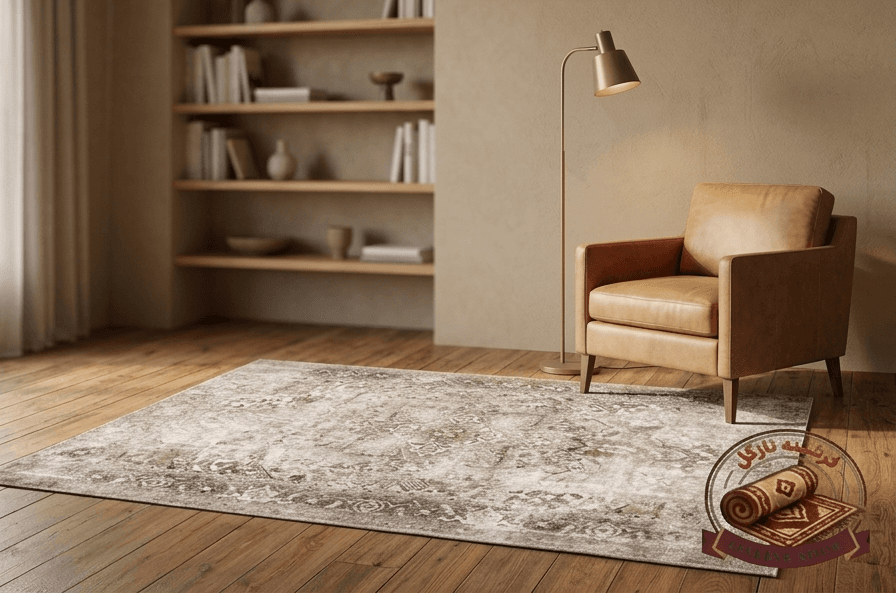 فرشینه کرم مخمل هازان ترک وینتیج کد M209 استپ دار — تصویر ۲