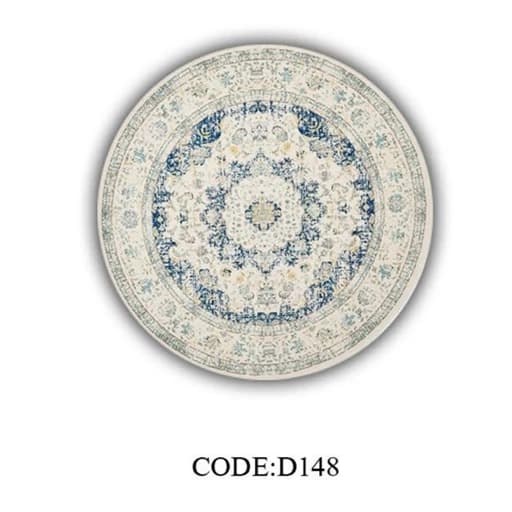 فرشینه گرد مخمل ترک زمینه سفید و آبی کد D148 — تصویر ۴