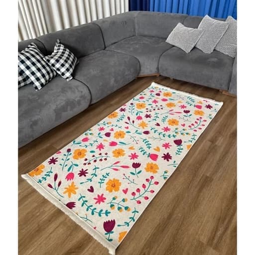 فرشینه راهرویی مخمل هازان ترک طرح گل کد R130 ( ابعاد مختلف) — تصویر ۲