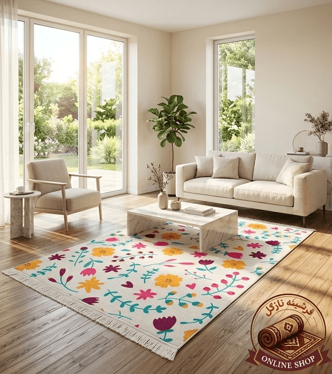 فرشینه راهرویی مخمل هازان ترک طرح گل کد R130 ( ابعاد مختلف)