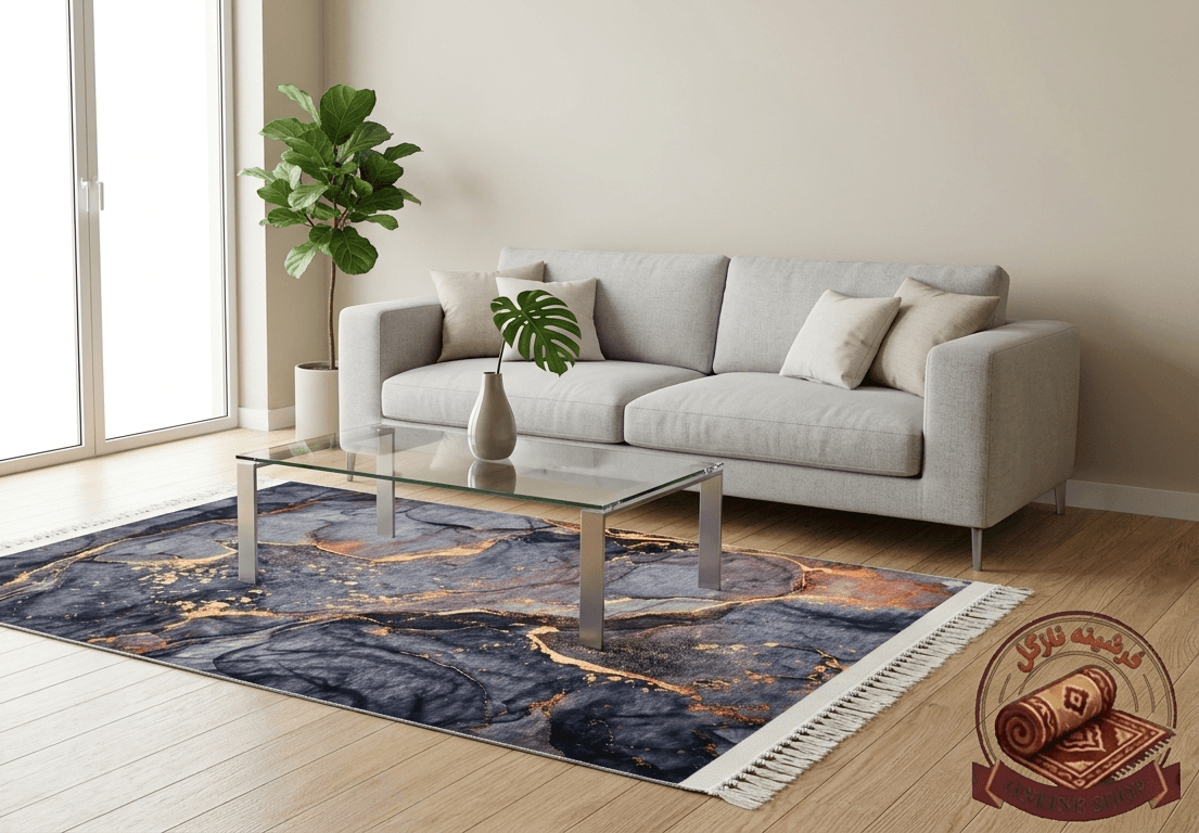 فرشینه فانتزی طوسی |مخمل هازان تُرک | نرم و لطیف| زیره ضدلغزش (ابعاد مختلف) کد T100 — تصویر ۲