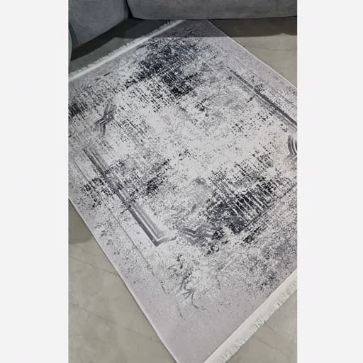 فرشینه مخمل ترک وینتیج سفید مشکی مدرن M324 — تصویر ۲