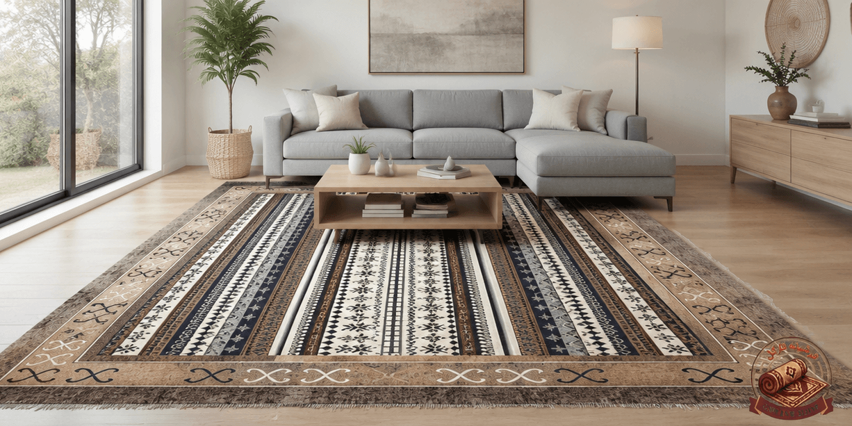 فرشینه مدرن قهوه ای مخمل رویه نرم و لطیف کد h429