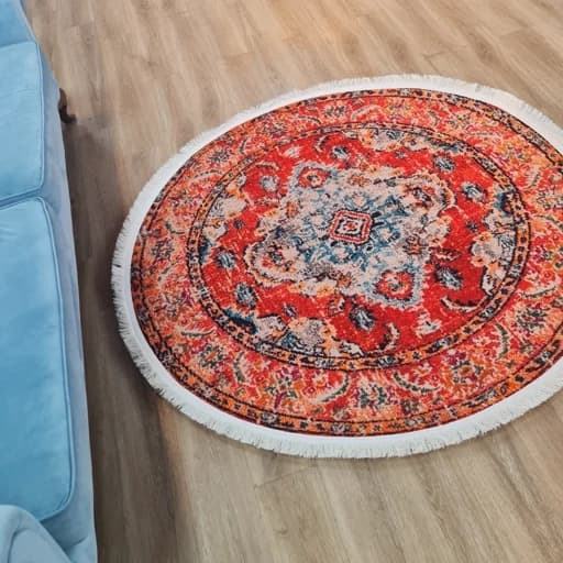 فرشینه گرد مخمل ترک نارنجی وینتیج D153