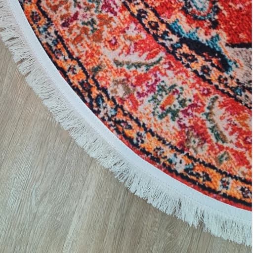 فرشینه گرد مخمل ترک نارنجی وینتیج D153 — تصویر ۲