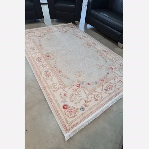 فرشینه مخمل ترک لوکس طرح کلاسیک، آبی پاستلی و کرم گلدار – کد M109 — تصویر ۸
