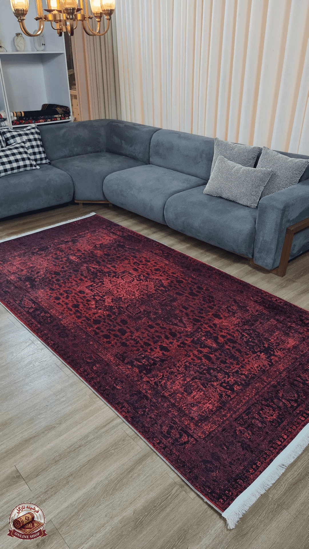 فرشینه مدرن طرح افشان رنگ لاکی و تیره | مناسب پذیرایی و اتاق خواب کد O474 -برند نازگل — تصویر ۴