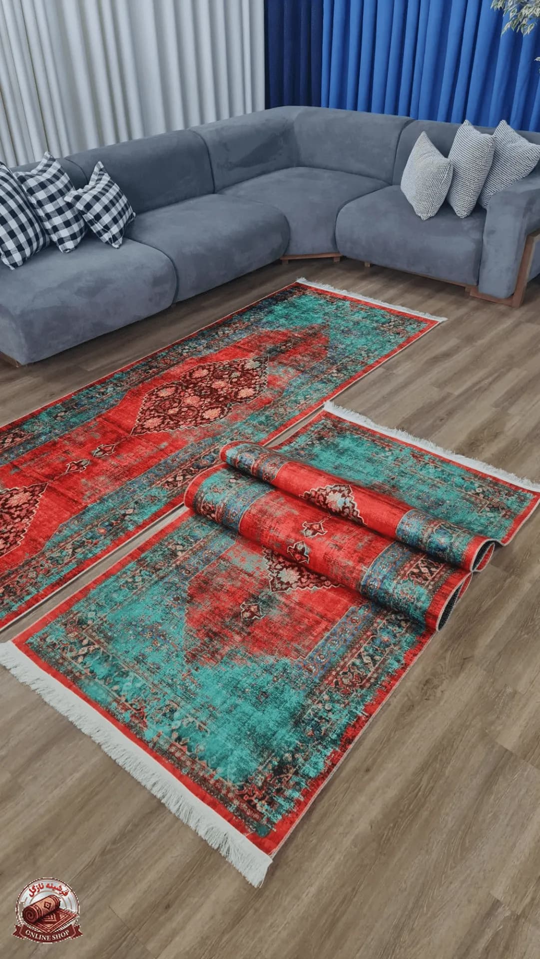 فرشینه سبز مناسب راهرو جنس رویه مخمل هازان تُرک نرم و صاف زیره استُپ دار (ضدلغزش) u459 — تصویر ۵