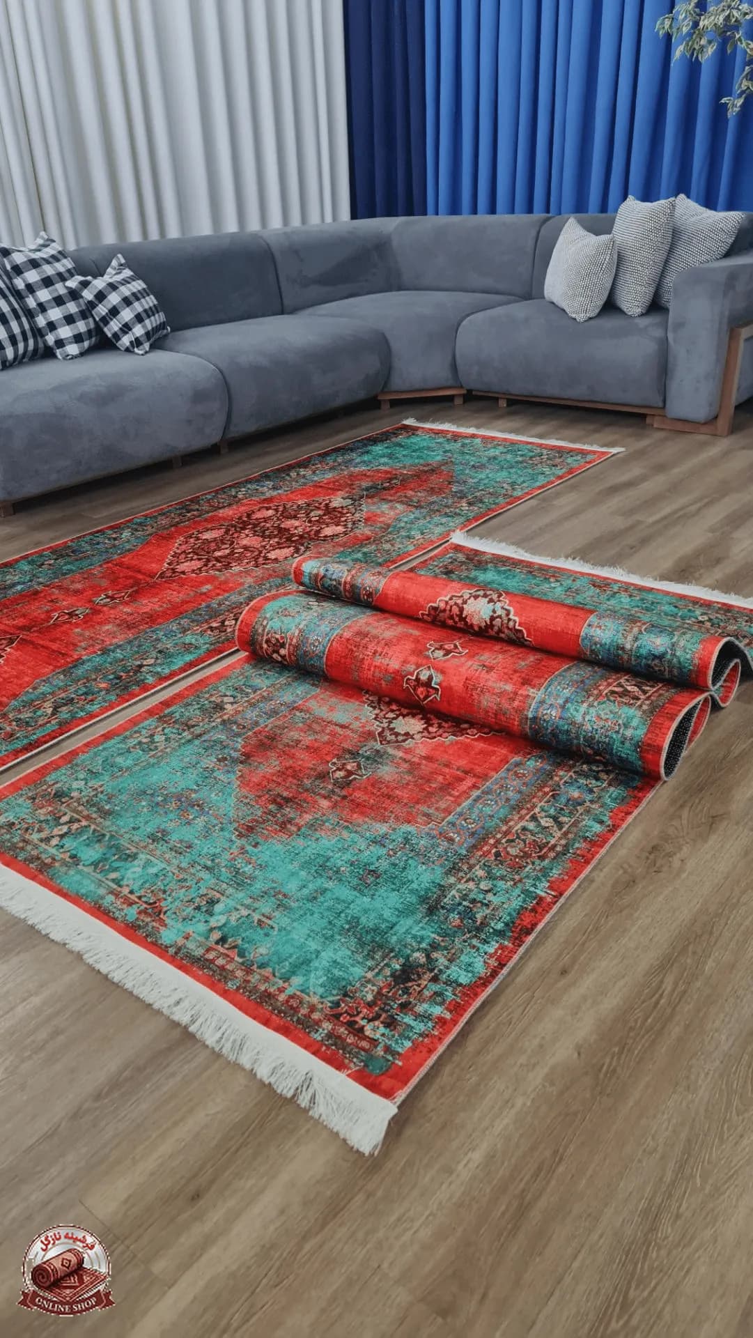فرشینه سبز مناسب راهرو جنس رویه مخمل هازان تُرک نرم و صاف زیره استُپ دار (ضدلغزش) u459 — تصویر ۷