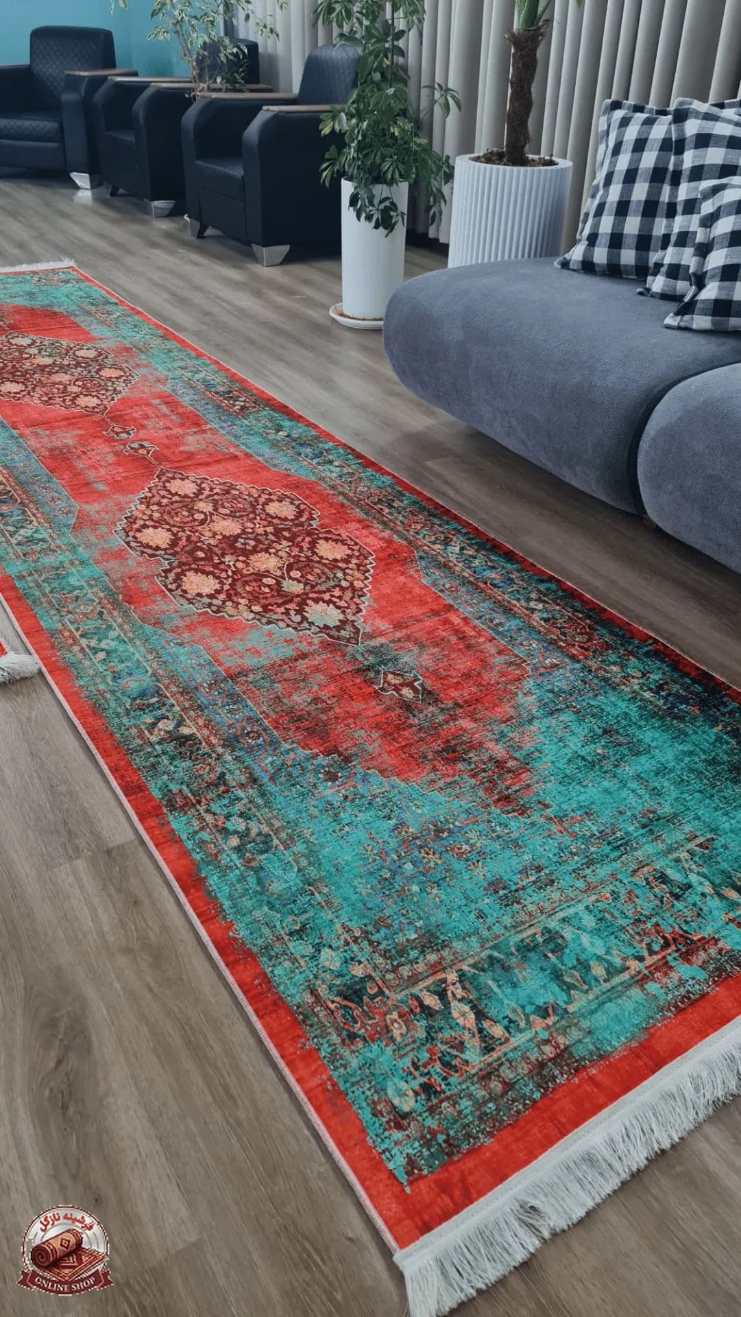 فرشینه سبز مناسب راهرو جنس رویه مخمل هازان تُرک نرم و صاف زیره استُپ دار (ضدلغزش) u459 — تصویر ۲