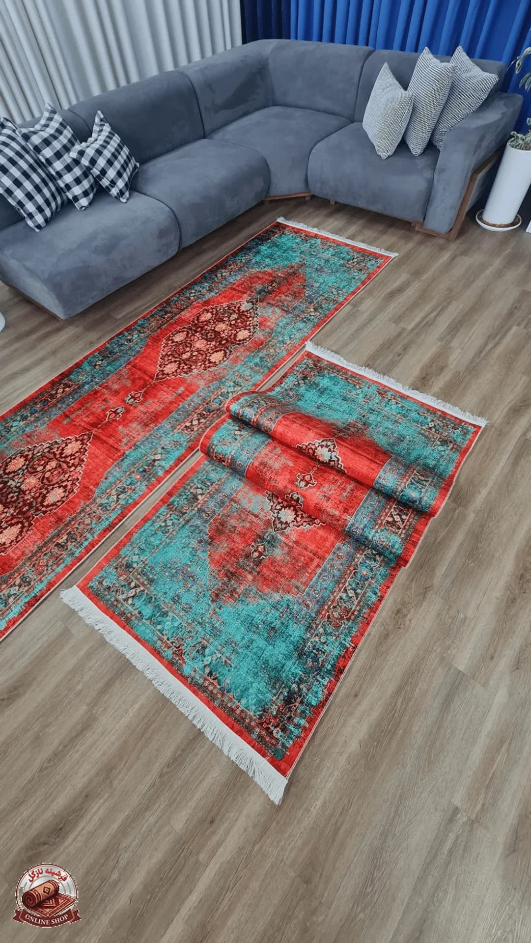 فرشینه سبز مناسب راهرو جنس رویه مخمل هازان تُرک نرم و صاف زیره استُپ دار (ضدلغزش) u459 — تصویر ۳
