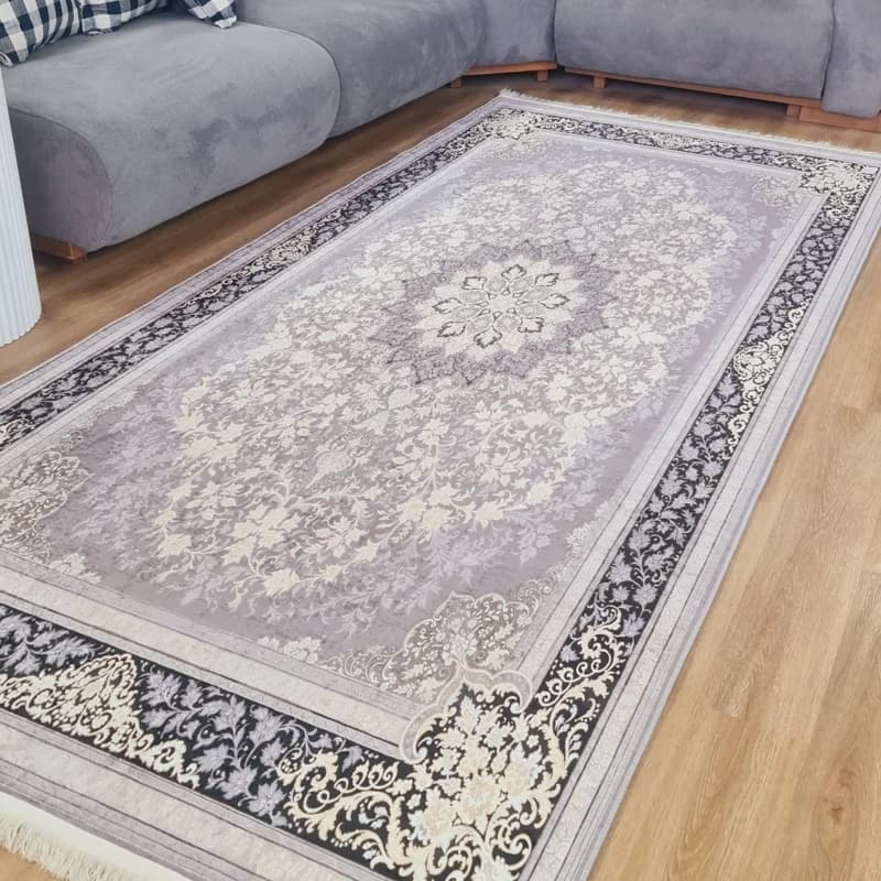 فرشینه طوسی مدرن جنس مخمل هازان تُرک استُپ دار(ابعاد دلخواه)ضد لغزش کد u13 — تصویر ۲