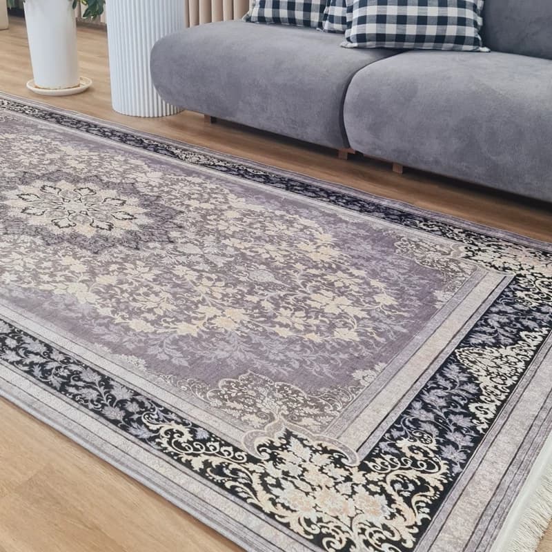 فرشینه طوسی مدرن جنس مخمل هازان تُرک استُپ دار(ابعاد دلخواه)ضد لغزش کد u13 — تصویر ۵