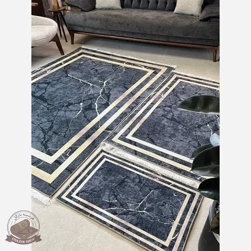 فرشینه راهرو مشکی طلایی مخمل مدرن طرح سنگ h410 استُپ دار(ابعاد دلخواه) تولید میشه — تصویر ۵