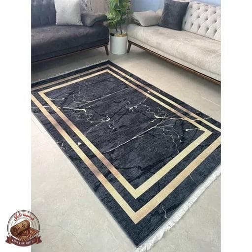 فرشینه مشکی طلایی مخمل مدرن طرح سنگ h410 استُپ دار(ابعاد دلخواه) — تصویر ۳