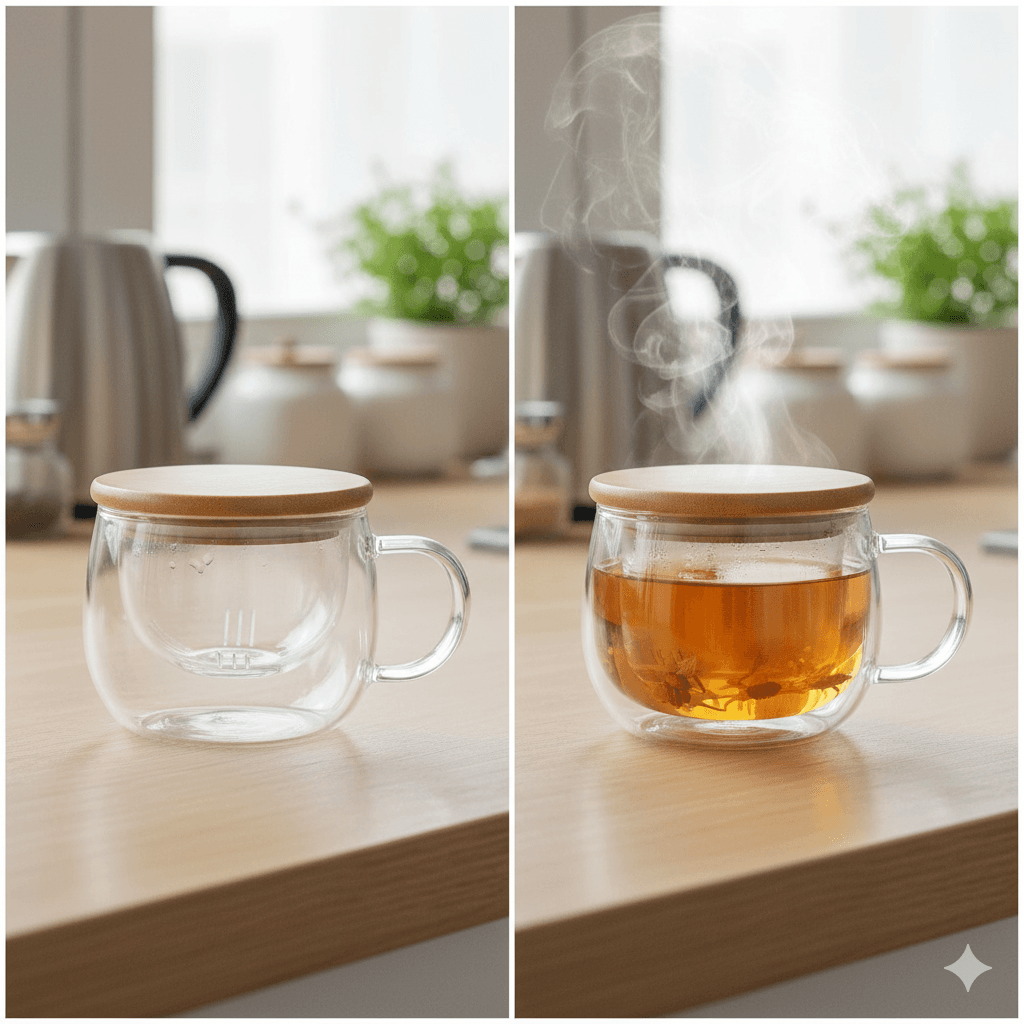 لیوان دمنوش فیلتر پیرکس درب چوبی — تصویر ۲