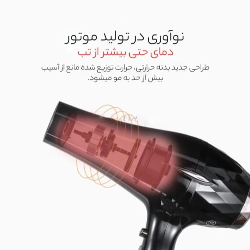 سشوار حرفه ای VGR V-413 | موتور AC و توان 2200 وات با باد سرد و متمرکزکننده — تصویر ۳