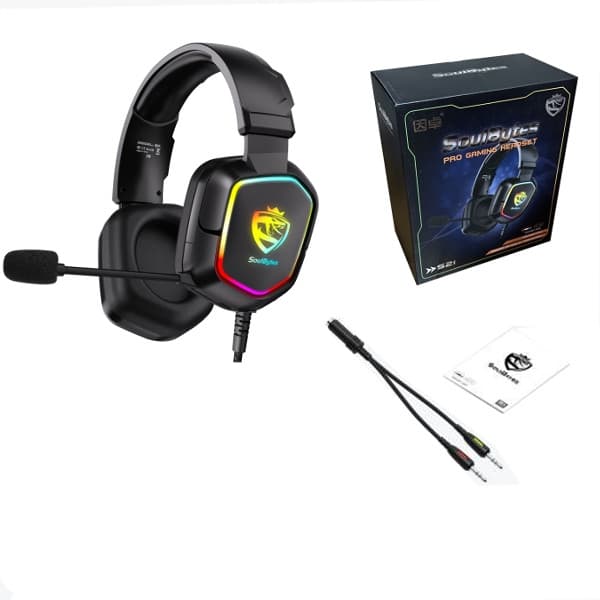 هدست گیمینگ روگوشی مدل S21-RGB با اتصال سیمی، میکروفون مجهز به نویز کنسلینگ ENC، نورپردازی RGB، کلید تنظیم صدا و میوت، جک 3.5 میلی‌متری و USB — تصویر ۱۰