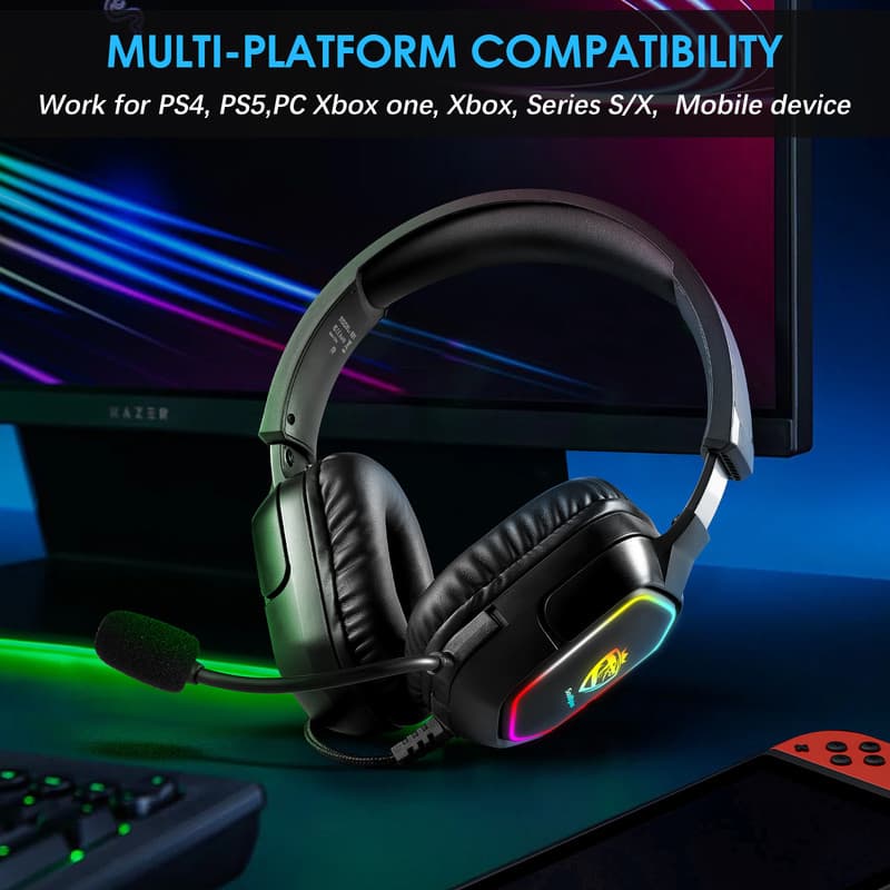 هدست گیمینگ روگوشی مدل S21-RGB با اتصال سیمی، میکروفون مجهز به نویز کنسلینگ ENC، نورپردازی RGB، کلید تنظیم صدا و میوت، جک 3.5 میلی‌متری و USB — تصویر ۸