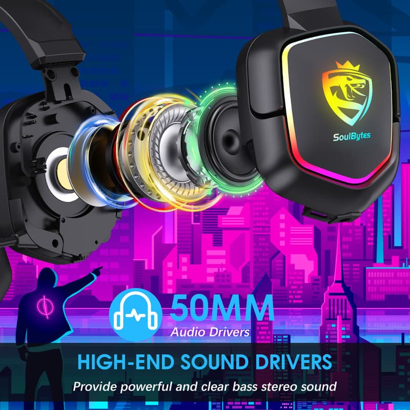 هدست گیمینگ روگوشی مدل S21-RGB با اتصال سیمی، میکروفون مجهز به نویز کنسلینگ ENC، نورپردازی RGB، کلید تنظیم صدا و میوت، جک 3.5 میلی‌متری و USB — تصویر ۵
