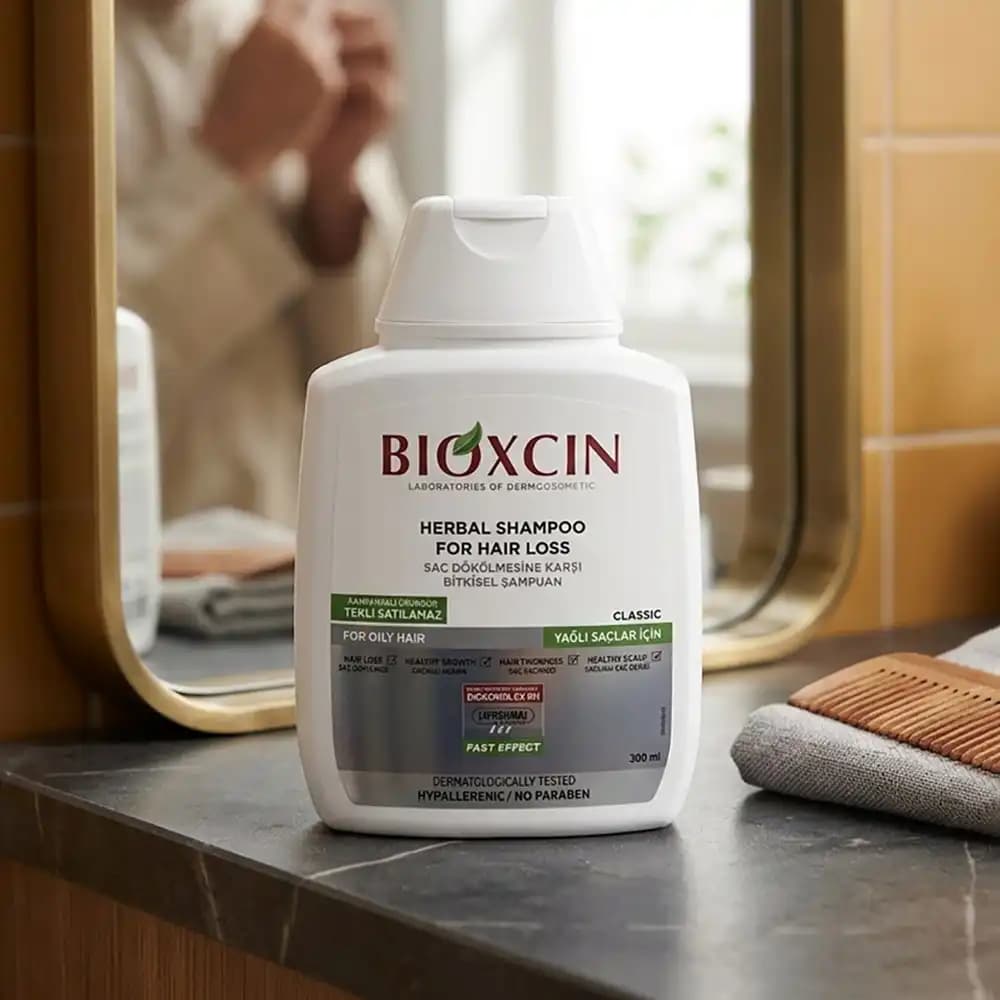 شامپو ضدریزش گیاهی بیوکسین (Bioxcin) مخصوص موی چرب مدل کلاسیک حجم 300 میلی لیتری — تصویر ۳