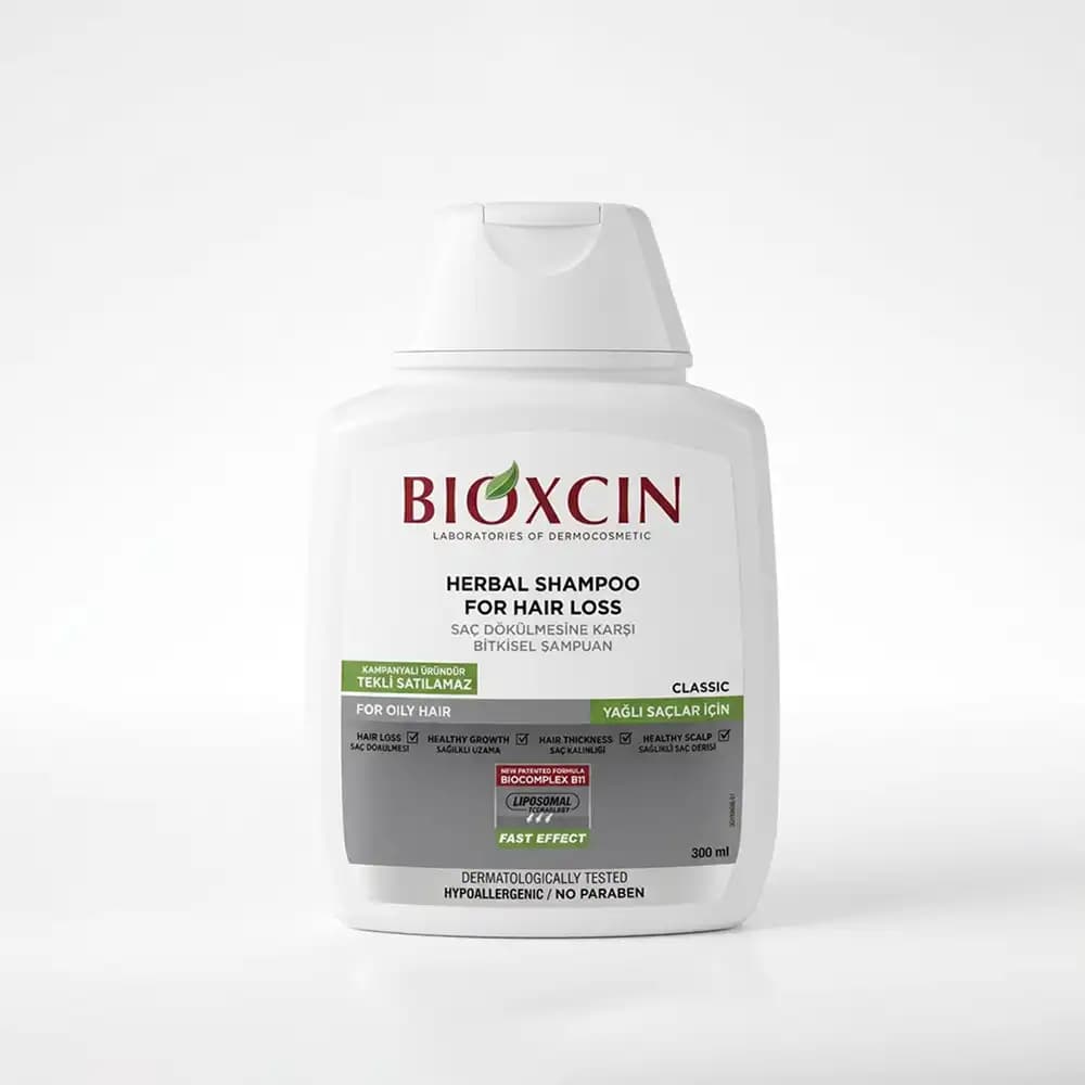 شامپو ضدریزش گیاهی بیوکسین (Bioxcin) مخصوص موی چرب مدل کلاسیک حجم 300 میلی لیتری
