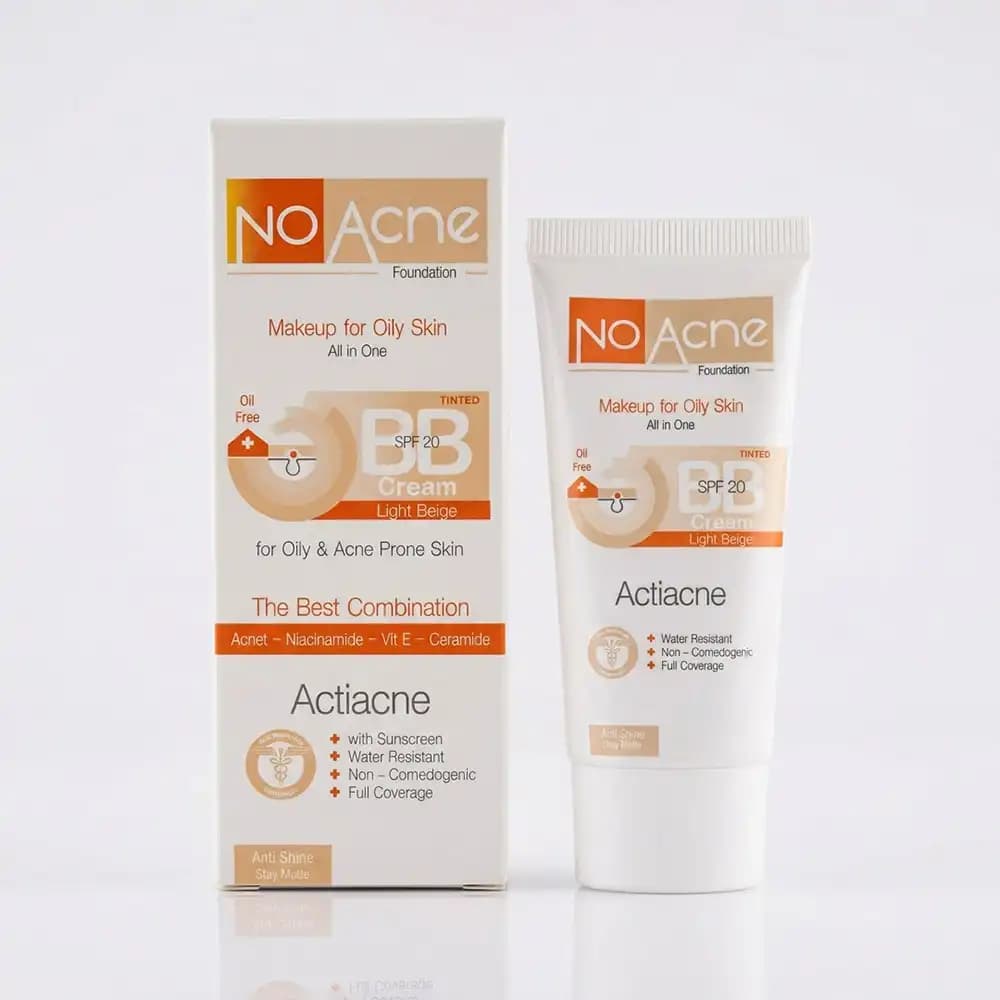 بی بی کرم ضد جوش SPF 20 نوآکنه (No Acne) مدل Actiacne رنگ بژ روشن مناسب پوست چرب جوشدار حجم 40 میلی لیتری