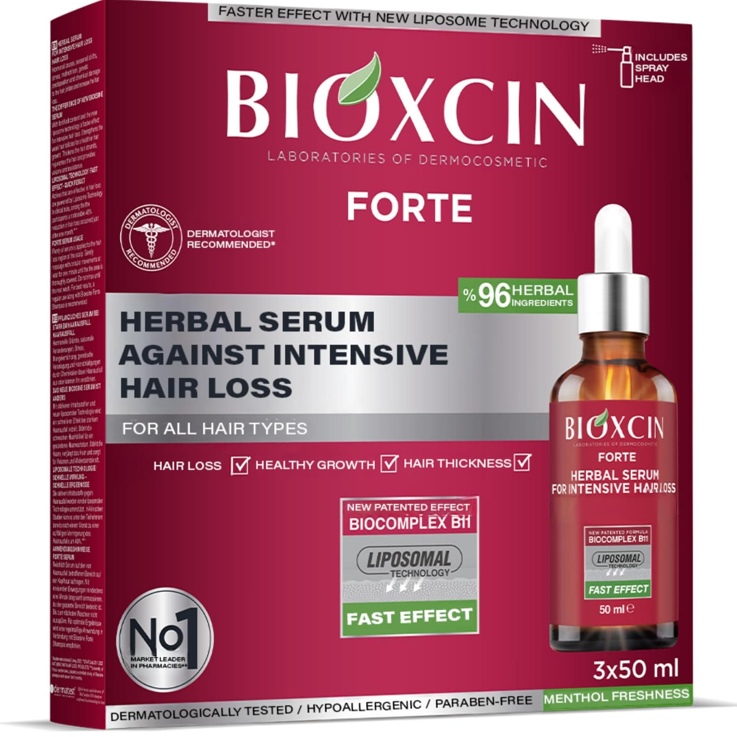 پک سه تایی سرم ضد ریزش مو بیوکسین مدل Forte حجم ۳ × ۵۰ میلی لیتر