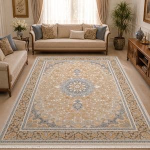 فرش ماشینی 1200 شانه افرند زمینه نقره‌ای حاشیه نقره ای کد 2255