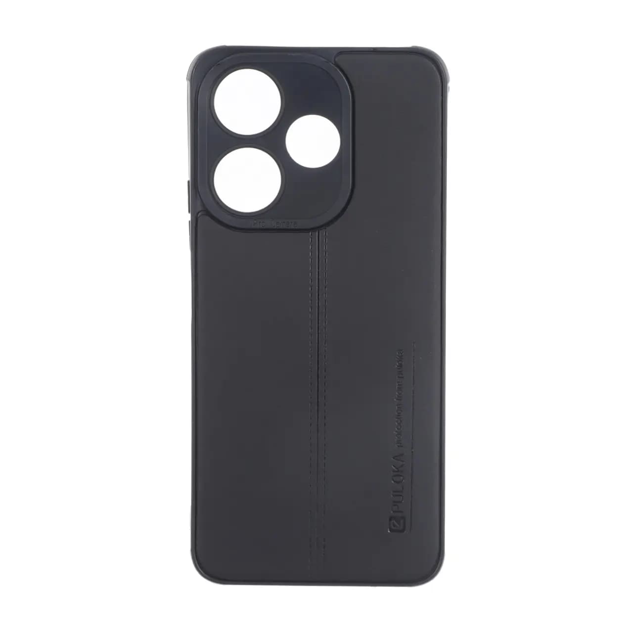 قاب Puloka طرح چرم دوخت دار محافظ لنزدار Xiaomi Redmi 13X / Redmi 13 4G / Poco M6 4G – مشکی