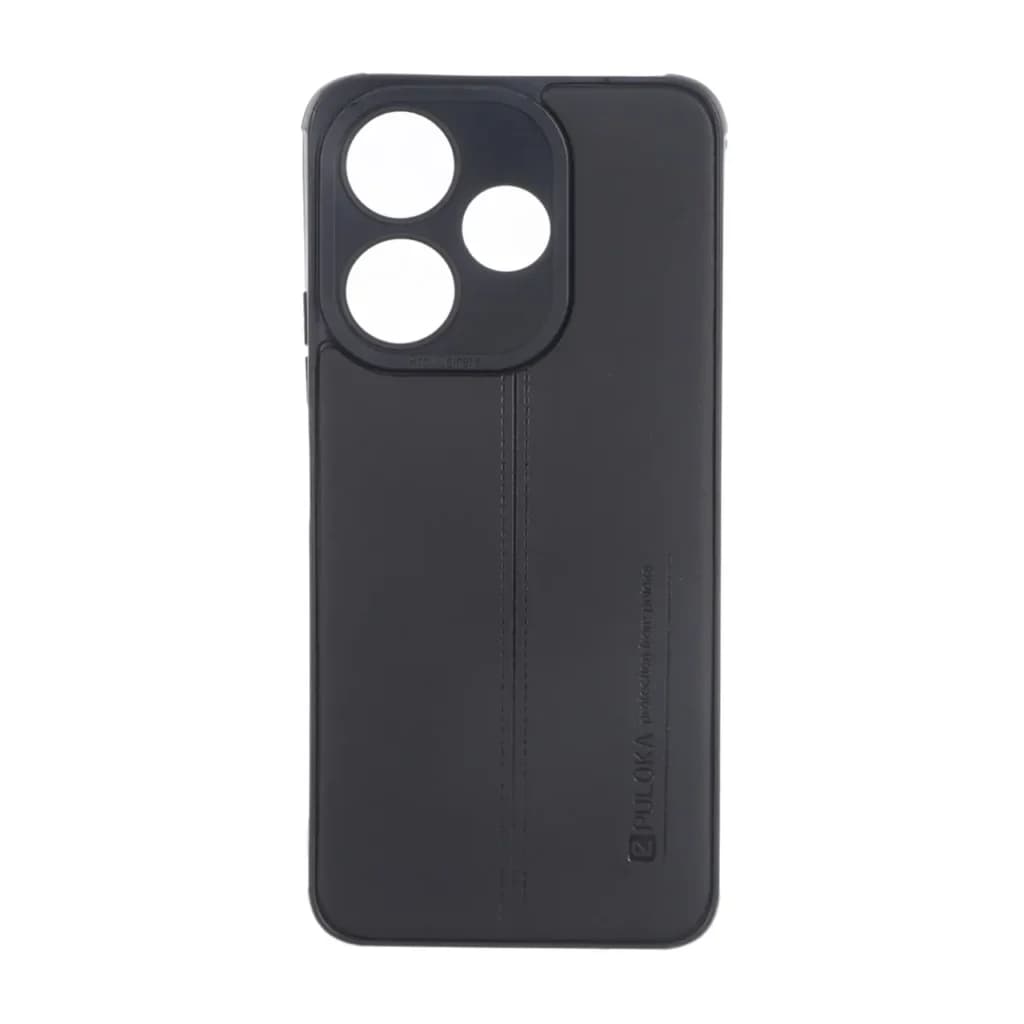 قاب Puloka طرح چرم دوخت دار محافظ لنزدار Xiaomi Redmi 13X / Redmi 13 4G / Poco M6 4G – مشکی — تصویر ۲
