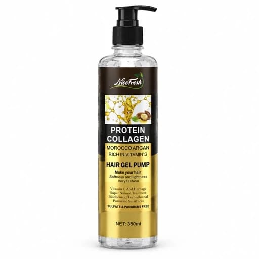 ژل موی پمپی نایس فرش (NiceFresh) مدل پروتئین کلاژن – مغذی با روغن آرگان مراکش | 350 میلی حالت دهی قوی با خواص مواد