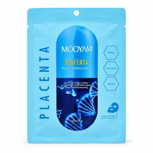 ماسک ورقه ای (پلاسنتا) مویام (MOOYAM) | حجم 25 میلیلیتر ضدپیری و احیاکننده قوی پوست صورت
