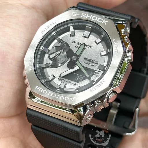 ساعت مچی مردانه جی شاک G SHOCK GM2100-1A استیل نقره ای دو زمانه